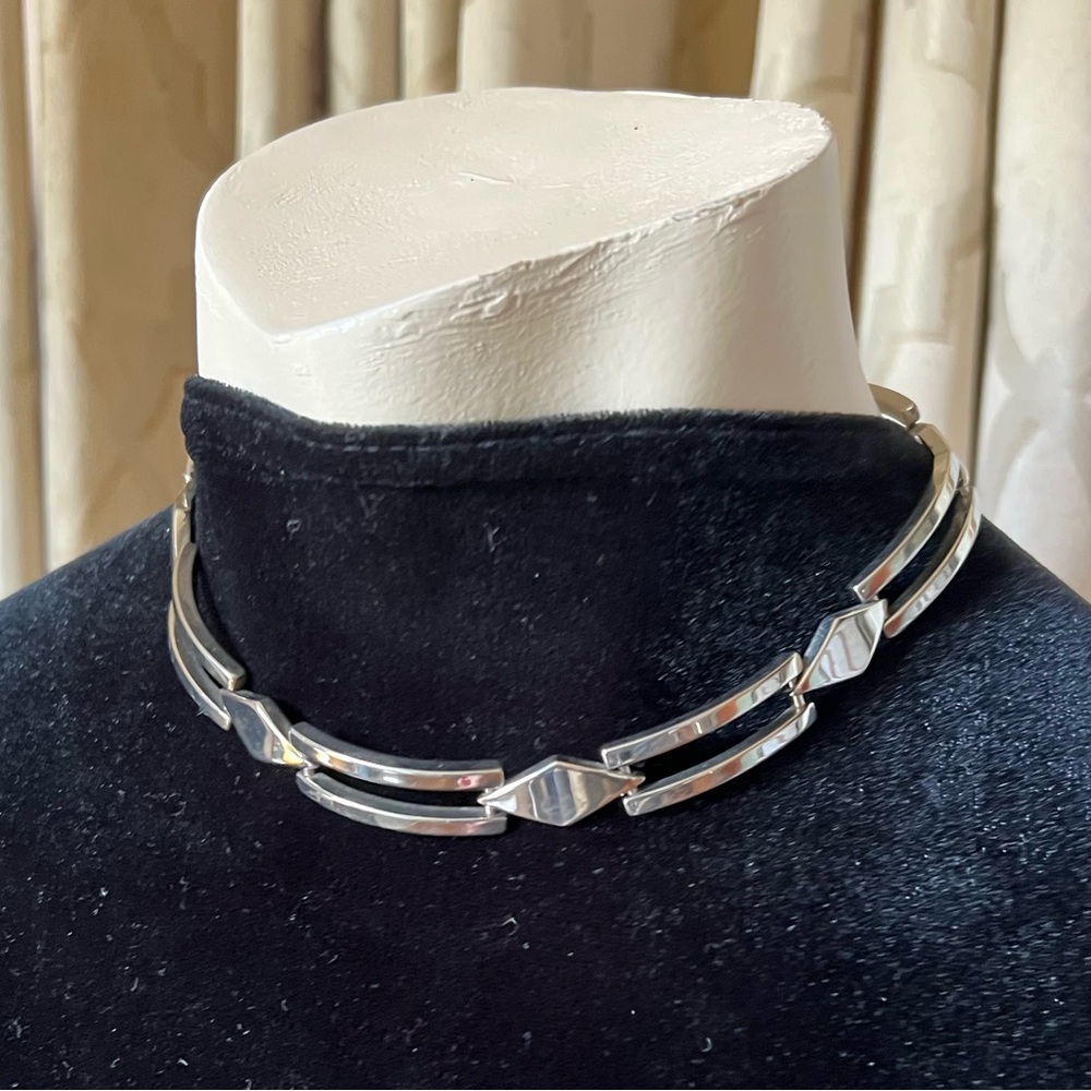 Silver Stainless Steel Minimalist MCM Necklace & Bracelet Set Vintage Jewelry